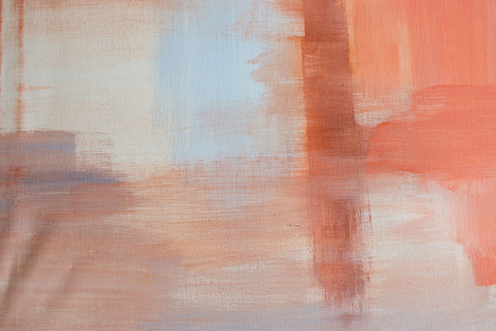 Abstract painting in warm terracotta and muted blue tones